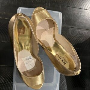 Michael Kors Shimmering Gold Peep-Toe Heels
